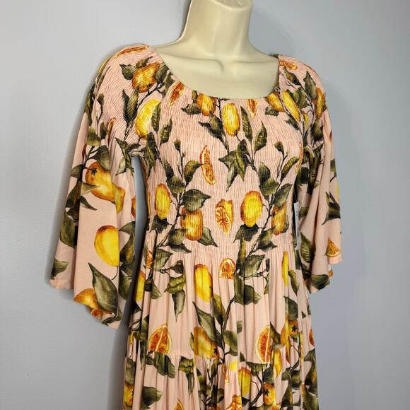 Alexia Admor Amabella Smocked Off-the-Shoulder Madi Dress Lemon Print M - Picture 6 of 14
